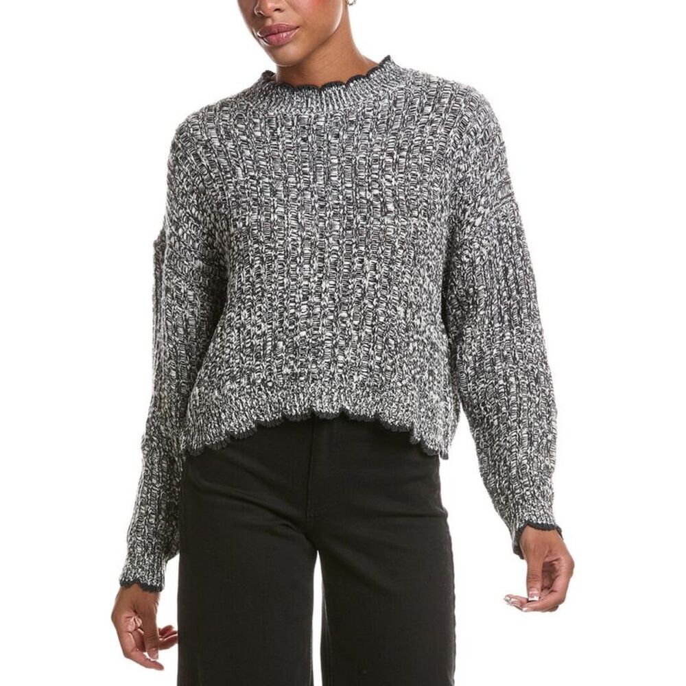 Autumn Cashmere Womens  Tipped Ladder Stitch Crewneck Sweater, Grey